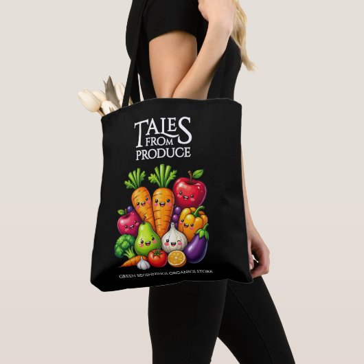 Funny Fruits Veggies Tales from Produce Grocery Tote Bag (Dichtbij)