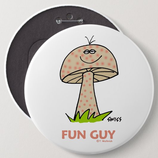Funny Fun Guy Mushroom Cartoon Button voor een Man (Voorkant /achterkant)