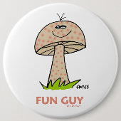 Funny Fun Guy Mushroom Cartoon Button voor een Man (Voorkant)