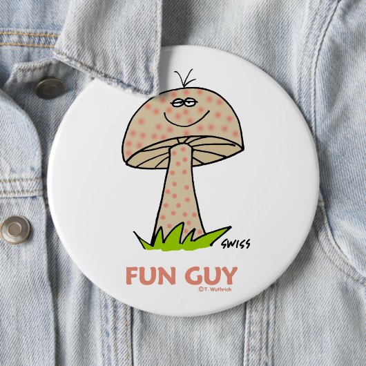 Funny Fun Guy Mushroom Cartoon Button voor een Man (In situ)