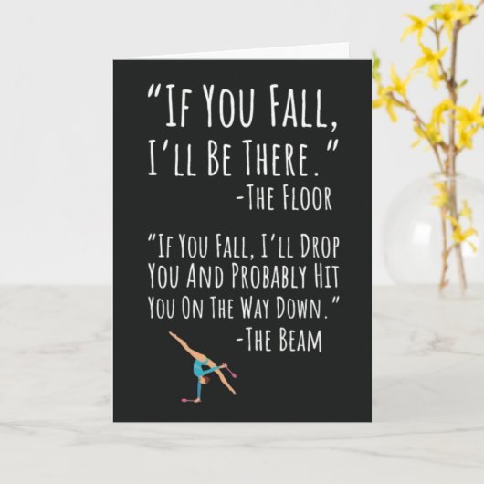 Funny Fun Gymnastics Cards Beam Humor For Her Girl Kaart (Gele Bloem)