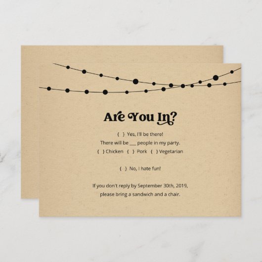 Funny & Fun RSVP Briefkaart - Rustic Kraft (Voorkant / Achterkant)