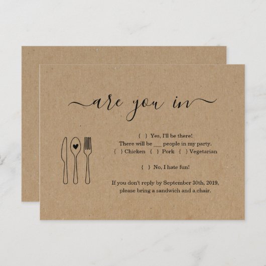 Funny & Fun RSVP Briefkaart - Rustic Kraft (Voorkant / Achterkant)