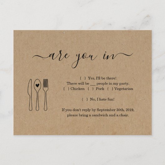 Funny & Fun RSVP Briefkaart - Rustic Kraft (Voorkant)