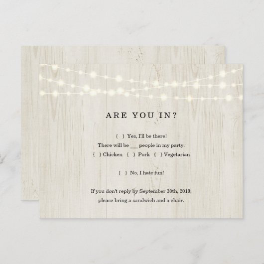 Funny & Fun RSVP Briefkaart - Rustiek Hout (Voorkant / Achterkant)