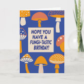 Funny Fungi Mushroom Pun Quote Retro Blauwe Verjaa Kaart (Voorkant)