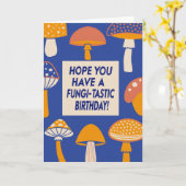 Funny Fungi Mushroom Pun Quote Retro Blauwe Verjaa Kaart (Gele Bloem)
