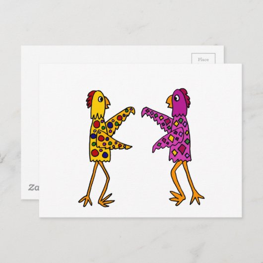 Funny Funky Chickens Dancing Briefkaart (Voorkant / Achterkant)