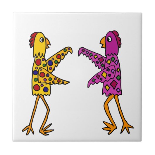 Funny Funky Chickens Dancing Tegeltje (Voorkant)