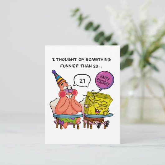 Funny "Funnier Than 20" Birthday with SpongeBb Briefkaart (Staand voorkant)