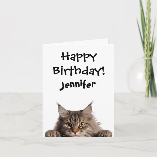 Funny Furry Cat Birthday Gevouwen Wenskaart Kaart (Voorkant)