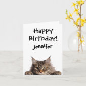 Funny Furry Cat Birthday Gevouwen Wenskaart Kaart (Gele Bloem)
