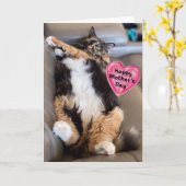 Funny Furry Cat Happy Moederdag Kaart (Gele Bloem)