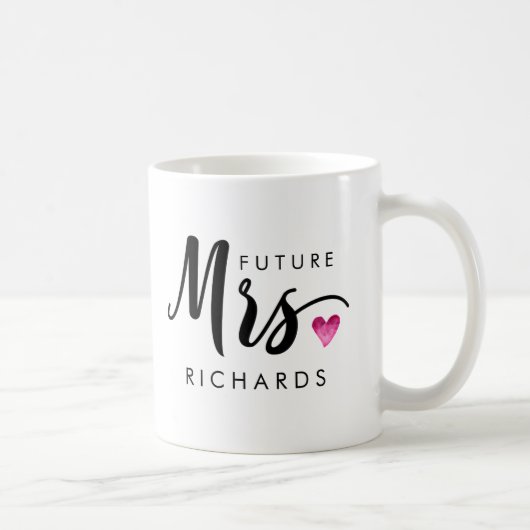Funny Future MRS. Typografie roze waterverf hart Koffiemok (Rechts)
