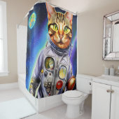 Funny Futuristic Astronaut Cat Douchegordijn (In situ)