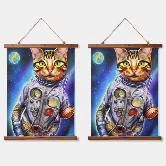 Funny Futuristic Astronaut Cat Hangend Wandkleed (Dubbel)