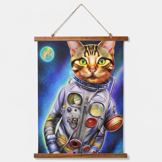 Funny Futuristic Astronaut Cat Hangend Wandkleed (Voorkant 2)