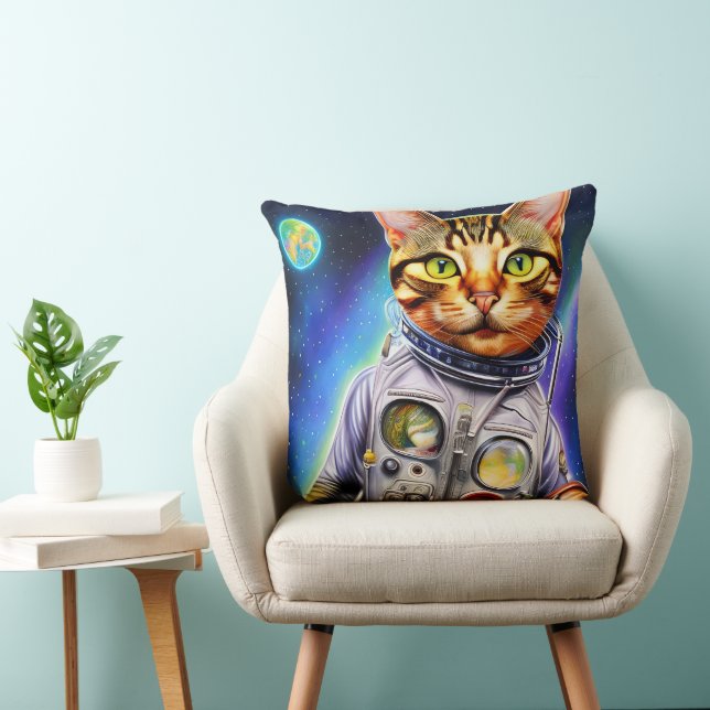 Funny Futuristic Astronaut Cat Kussen (Stoel)