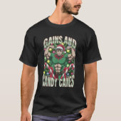 Funny Gains and Candy Canes Christmas Elf Gym Work T-shirt (Voorkant)