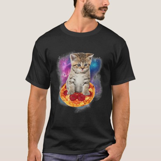 Funny Galaxy Cat Space Cat Eat Pizza and Taco T-shirt (Voorkant)