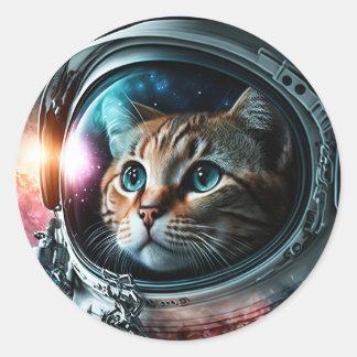 Funny Galaxy Space Cat Astronaut Birthday Party Ronde Sticker