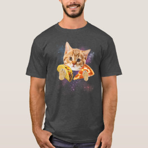 Funny Galay Cat Space Cat Eat Pizza en Taco T-shirt