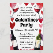 Funny Galentine Wine Hearts Girls Night Kaart (Voorkant)