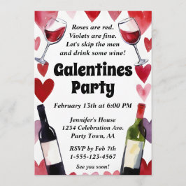 Funny Galentine Wine Hearts Girls Night Kaart