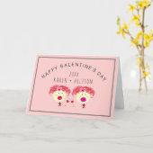 Funny Galentines Day BFF Roze Red Hearts Naam Kaart (Gele Bloem)