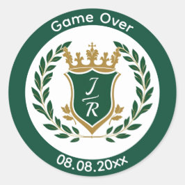 Funny "Game Over" Wedding Monogram Crest Classic Ronde Sticker