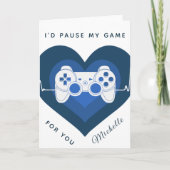 Funny Gamer Blue Heart Controller & Name Ca Kaart (Voorkant)