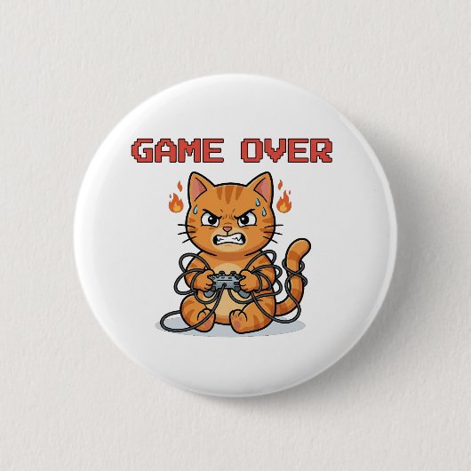 Funny Gamer Cat Game Over Button (Voorkant)