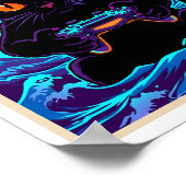 Funny Gamer Cat Neon Cyber Gaming Night Retro Art Poster (Hoek)