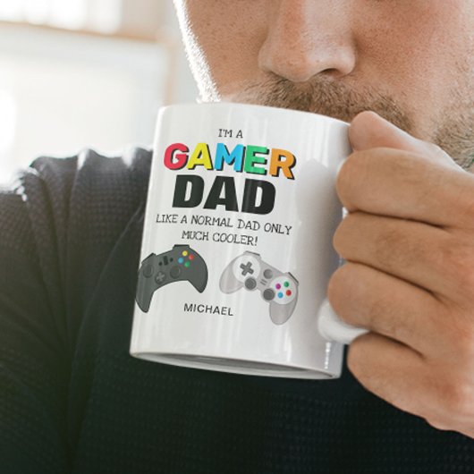 Funny GAMER DAD, gepersonaliseerd | Vaderdag Cadea Tweekleurige Koffiemok