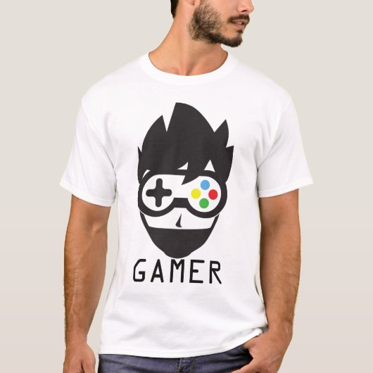 Funny Gamer Face with Joystick Eyes Gaming Tee Fun T-shirt (Voorkant)