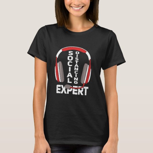 Funny Gamer Headset Social Distancing Expert Gami T-shirt (Voorkant)