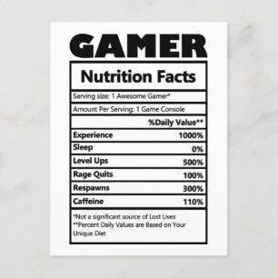 Funny Gamer Nutrition Facts Briefkaart