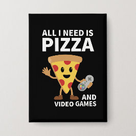 Funny Gamer Pizza Gaming Video Game Enthusiast Boy Button
