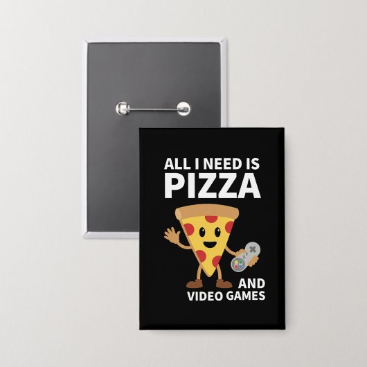 Funny Gamer Pizza Gaming Video Game Enthusiast Boy Button (Voorkant / Achterkant)