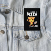 Funny Gamer Pizza Gaming Video Game Enthusiast Boy Button (Insitu)