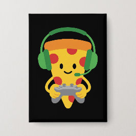 Funny Gamer Pizza Gaming Video Game Enthusiast Boy Button
