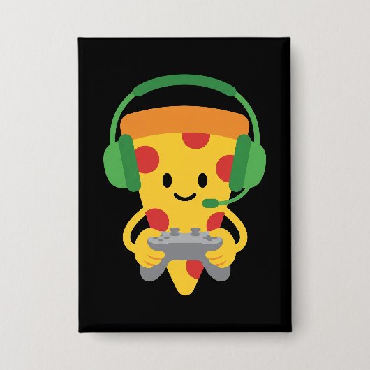 Funny Gamer Pizza Gaming Video Game Enthusiast Boy Button (Voorkant)