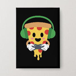 Funny Gamer Pizza Gaming Video Game Enthusiast Boy Button