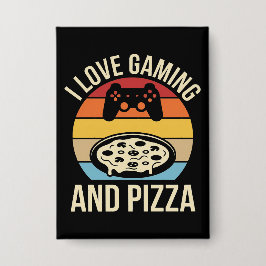 Funny Gamer Pizza Gaming Video Game Enthusiast Boy Button