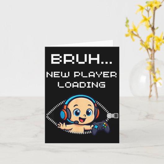 Funny Gamer Pregnancy Announcement – Bruh New Play Kaart (Gele Bloem)