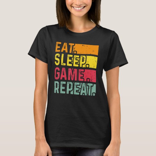 Funny Gamer Quote Eat Sleep Game Repeat, Cool Vint T-shirt (Voorkant)