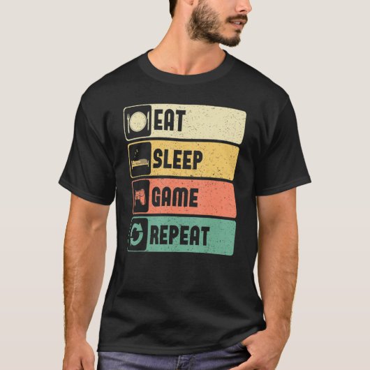 Funny Gamer Quote Eat Sleep Game Repeat, Cool Vint T-shirt (Voorkant)