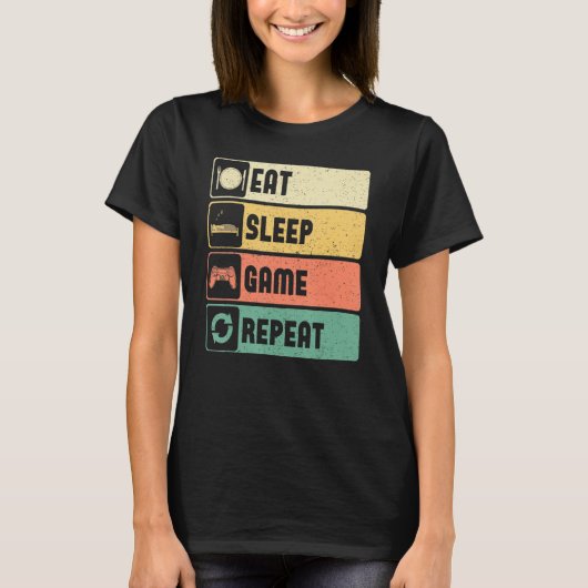 Funny Gamer Quote Eat Sleep Game Repeat, Cool Vint T-shirt (Voorkant)