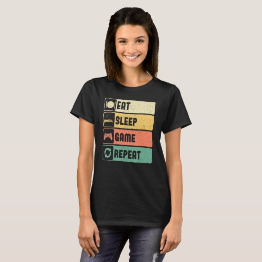Funny Gamer Quote Eat Sleep Game Repeat, Cool Vint T-shirt (Voorkant volledig)