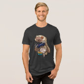 Funny Gamer Sloth Playing Console Games Cartoon Tri-Blend Shirt (Voorkant volledig)